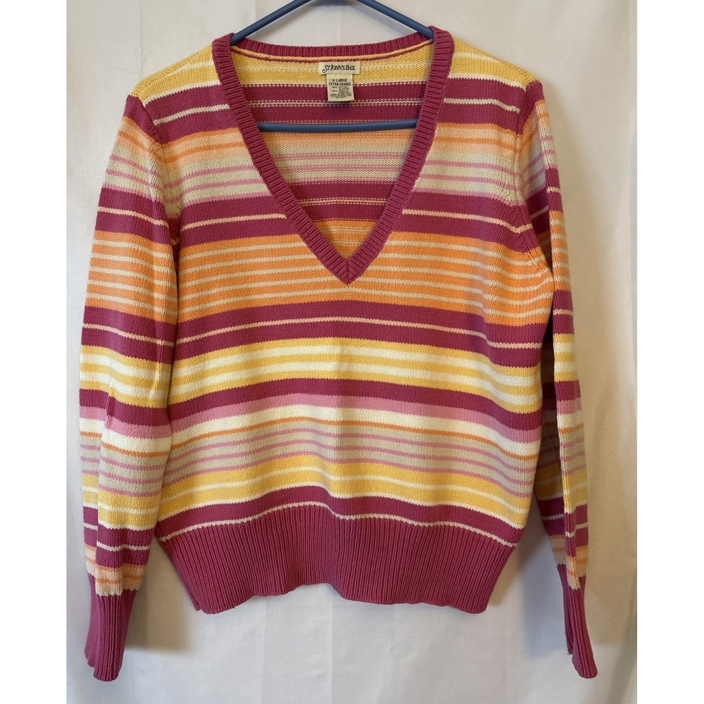 Vintage St John's Bay‎ Sweater Women's XL Y2K Cotton Multicolor Striped V Neck
